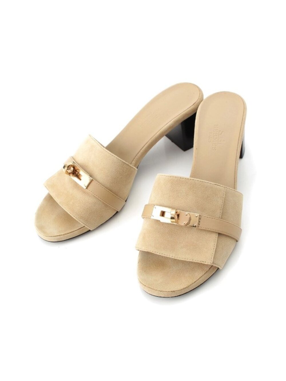 Hermes Gigi 50 Suede Kelly Sandals Beige